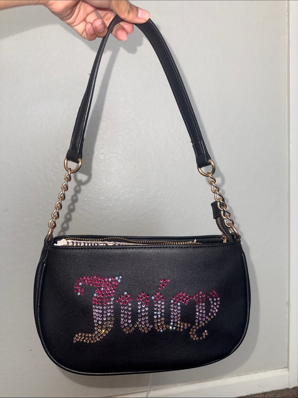 Juicy Couture Black Shoulder Bag with Jeweled Logo